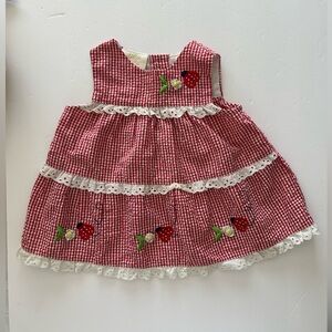 Red Gingham Strawberry Embroidered Baby Dress